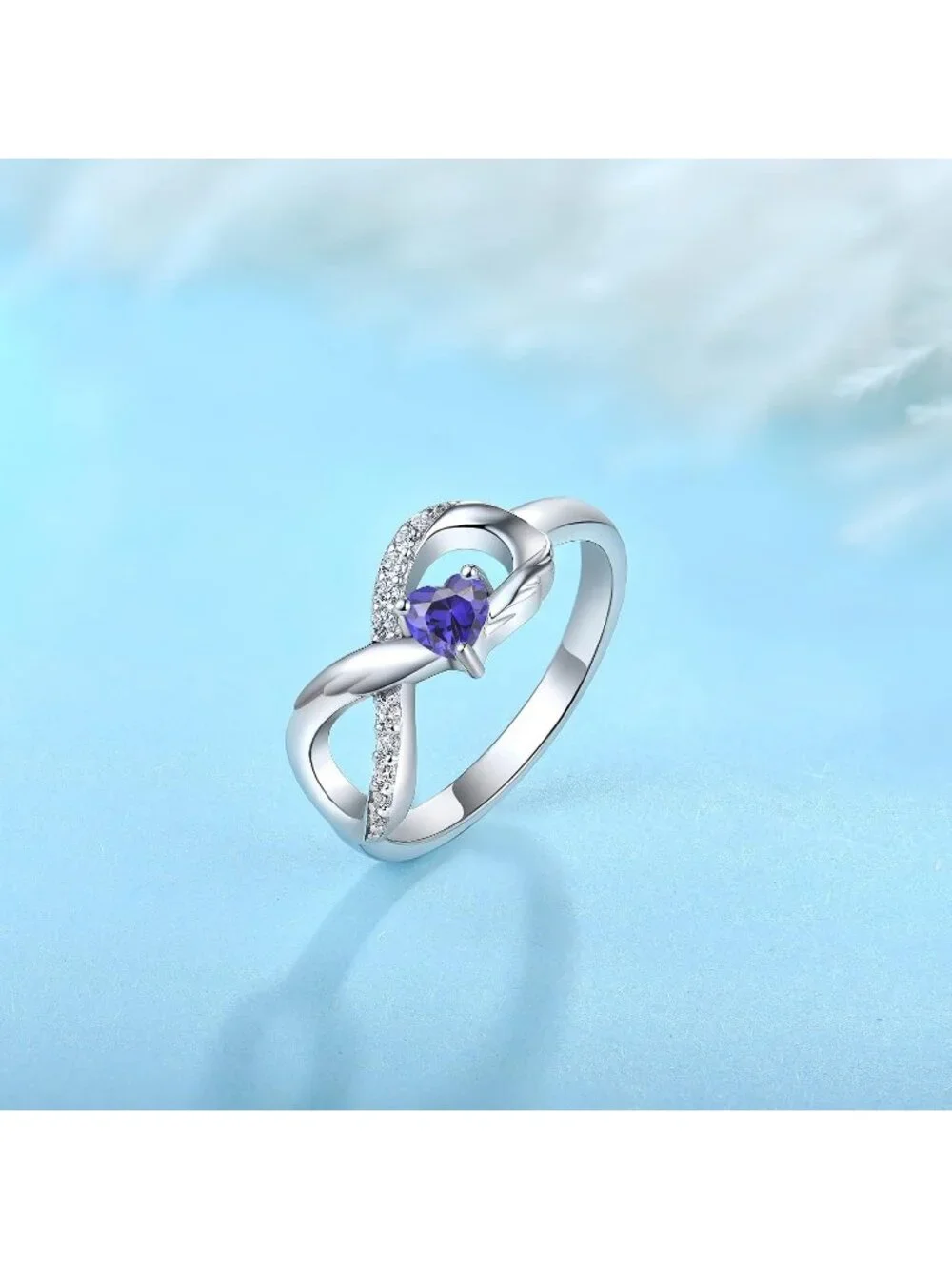 Women's Tenzanite 925 Sterling Silver Infinity Promise Angel Wings Heart Ring